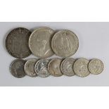 GB Silver (10) 19th-20thC, 3d to Halfcrowns, VF to AU