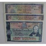 Scottish £5 Notes x3 - comprising 2x National Commercial Bank of Scotland 4th Jan 1966, and The