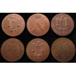 Norwich, Norfolk, 18th. century copper tokens, 1892, halfpennies, D & H 14-16, The Arms of Norwich /