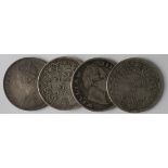 India (4) silver Rupees: 1835 Fine, 1862 VG, 1884 VF, and 1887 aVF