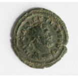 Allectus billon antoninianus, London Mint 294-296 A.D., reverse legend VIRTVS AVG, Galley, Sear