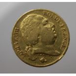 France Louis XVIII gold 20 Francs 1818A, F/GF