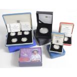 GB Royal Mint cased silver proof coins & sets x7 (one incomplete) 1970s-2000s.