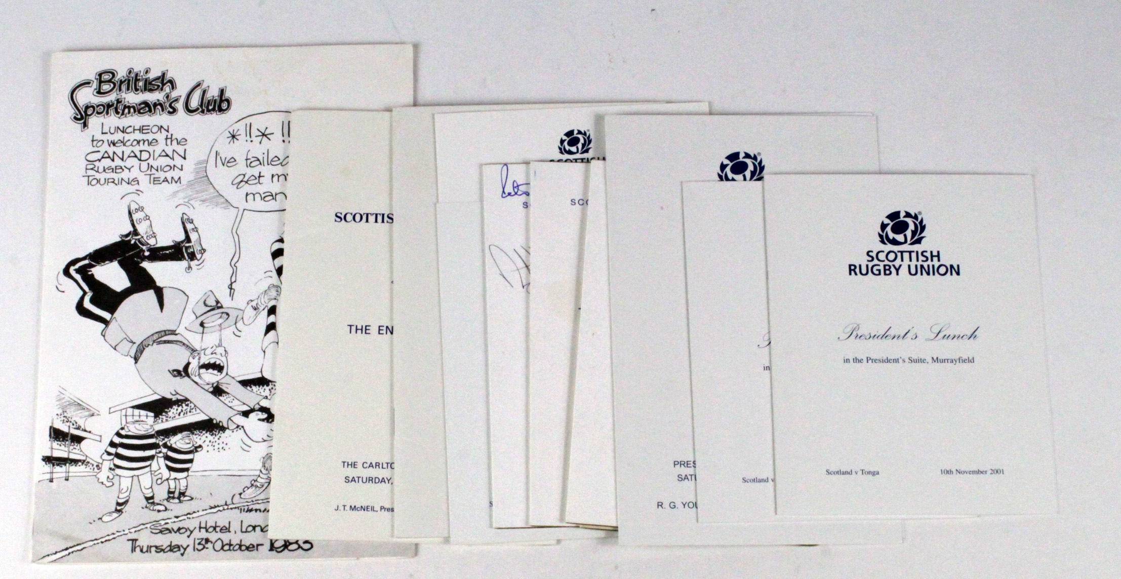 Scottish Rugby Union collection of post match Menus Invitations etc v England 1960/1982/1984/1990/