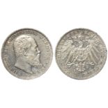 Germany, Wurttemberg, silver 3 marks 1909F, GEF/aUnc