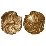 Ancient British gold stater of the Trinovantes, Addedomaros, Second Coinage 37-33 B.C., obverse:-