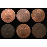 Norfolk, Norwich, 18th. century copper halfpenny tokens, all dated 1792 and all listed as their