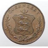 Guernsey copper 8 Doubles 1834 brown EF, light edge knock.