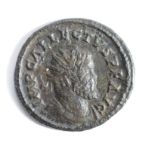 Allectus billon antoninianus, reverse reads:- PAX AVG, Pax standing left, holding olive-branch and