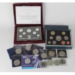 GB. Fifty Pounds 2015 silver issue in card of issue, blue Proof Sets 1995 & 1996, Silver Proof set