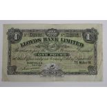 Isle of Man "Lloyds Bank Limited" One Pound IM16b "D2995" dated 31/3/1938. GF