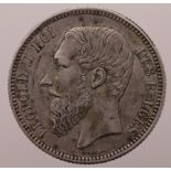 Belgium silver 2 Francs 1866 'Des Belges' VF