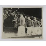 Chelsea scarce wartime press photo 10"x8" showing the players collecting the Cup and Medals for F/