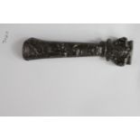 Georgian? metal fixing, c.130mm., exhibiting Roman Classical decoration of a bearded and helmeted