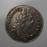 Sixpence 1696 early harp, large crowns, S.3520, GVF