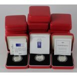 GB silver Proof One Pound Piedforts (16). 1988, 93x2, 94, 97, 98, 99x2, 2000x2, 2001x2, 2002x2 &