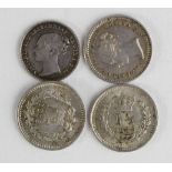 Maundy, Victorian 1840 silver 1d. plus 3 silver 1 ½ d. 1838 and 2 x 1835 (William IV). All coins