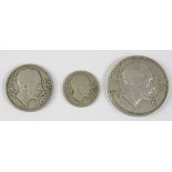 Kingdom of Iraq, 0.500 silver coins - 20 fils, 50 fils and 1 riyal; mixed condition.