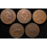 Norfolk 18th. century copper halfpenny tokens, D&H 8, D&H 6b with a ditto but a piedfort and reverse