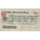 Provincial issue, Newmarket Bank £5 dated 16/2/1903 for Hammond & Co. "Ink Cancelled" nVF