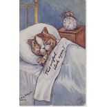 Louis Wain cats postcard - Tuck Taking the Waters Series: That awful clock again!, postally used