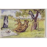 Louis Wain cats postcard - a novelty panel greeting card on thick board - picnic, postally used