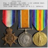 1914 Star Trio to 1446 Pte C Wright 1/16 London Regt. (3)