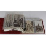 Churches etc - collection of old postcards in modern red binder (approx 78)