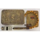 1914 brass Princess Mary gift tin with 1915 dated trench whistle, WW1 bible dated 1916 and a