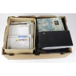 Banana box of various material in stockbooks, box of world covers, album of GB presentation packs,