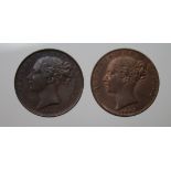 Farthings (2) 1843 EF with lustre, and 1853 ww raised nEF