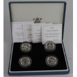 One Pound Silver Proof Piedfort four coin set 2004 - 2007 FDC boxed as issued