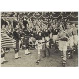 Football interest - modern postcard signed by George Hardwick. Image shows Hardwick coming onto