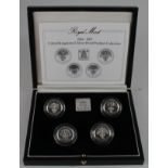 One Pound Silver Proof Piedfort four coin set 1984 - 1987 FDC boxed as issued