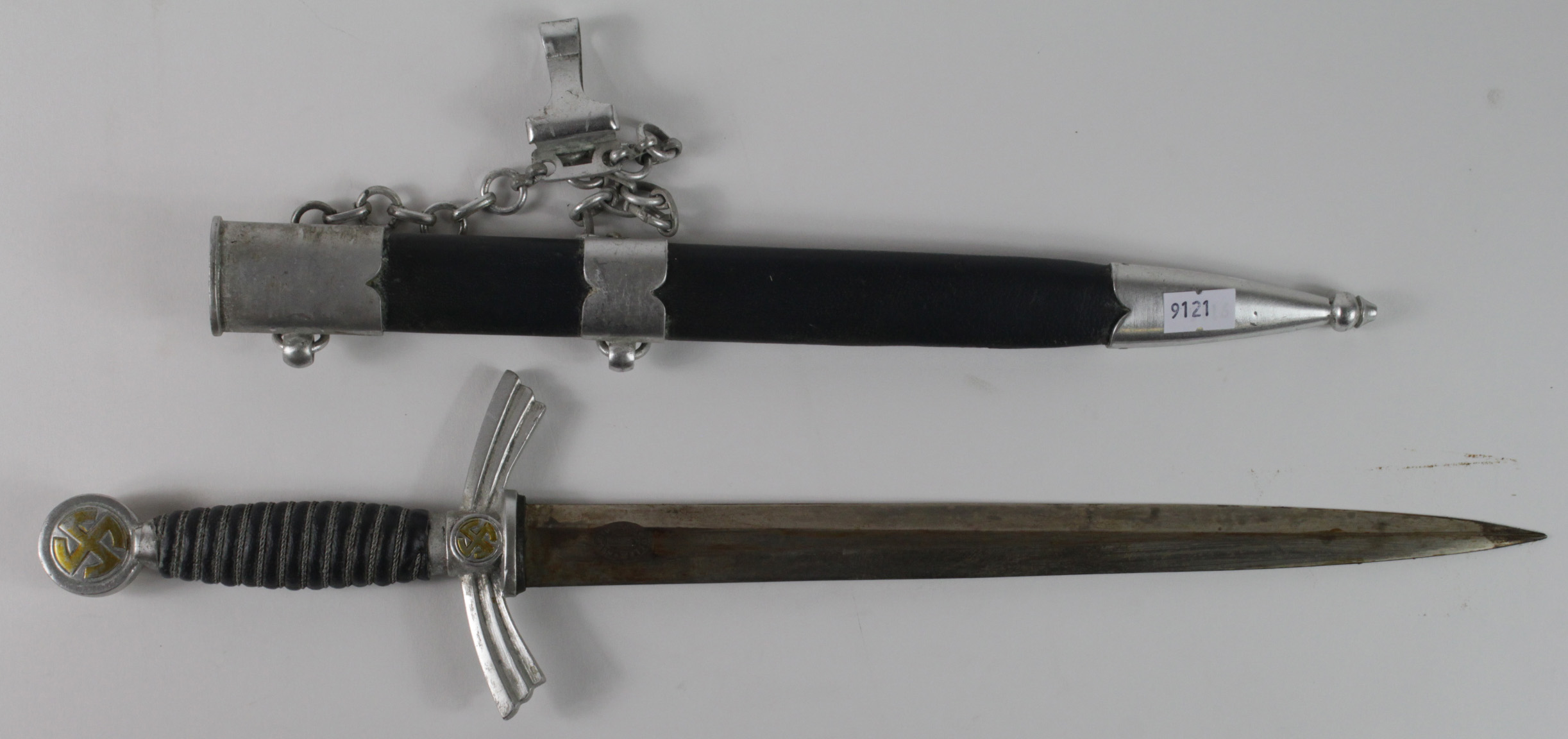 German WW2 Luftwaffe 1st pattern dagger by F W Holler with chains, blade in good condition but needs