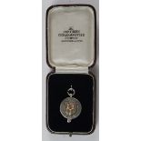 Football Medal in box, silver with silver gilt badge on front, Northumberland Football Association