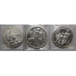 GB 3x Britannia silver ounces: 2001, 2005, and 2007, EF to UNC