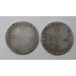 Crowns (2): 1695 Octavo VG, and 1696 Octavo Fair engraved EP obverse.