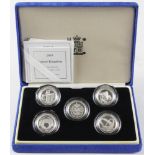 One Pound Silver Proof five coin set 2003 - 2007 FDC boxed as issued