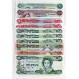 Bahamas (14) mix of 50 Cents, 1 Dollar, 3 Dollars and 5 Dollars notes, (1968 - 2002), all Unc/aUnc