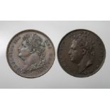 Farthings (2) 1825 raised ribs, toned EF, and 1830 brown nEF