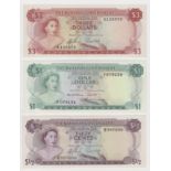 Bahamas (3) 50 Cents, 1 Dollar & 3 Dollars (1965), Unc/aUnc