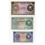 Cyprus (3) 1 Pound P43b (1/6/1974), 500 Mils P42b (1/5/1973), 250 Mils P41b (1/5/1973), Unc/aUnc