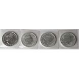GB 4x Britannia silver ounces: 1998, 1999 x2, and 2003, EF to UNC