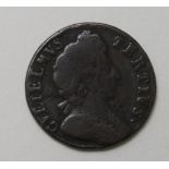 Farthing 1699 date in legend (no stop after date), L over V in GVLIELMVS, unpublished, bold VG