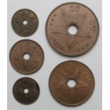 Congo Free State (5) bronze coins 1887-1888, 1 Cents to 10 Cents, EF with some lustre.