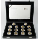 One Pound 2008 the 25th Anniversary Silver Proof Collection, the 14 coin set each with a different