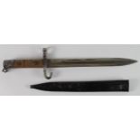 Bayonet: Austro-Hungarian NCOs knife bayonet in its steel scabbard. Lanyard ring to pommel, wooden