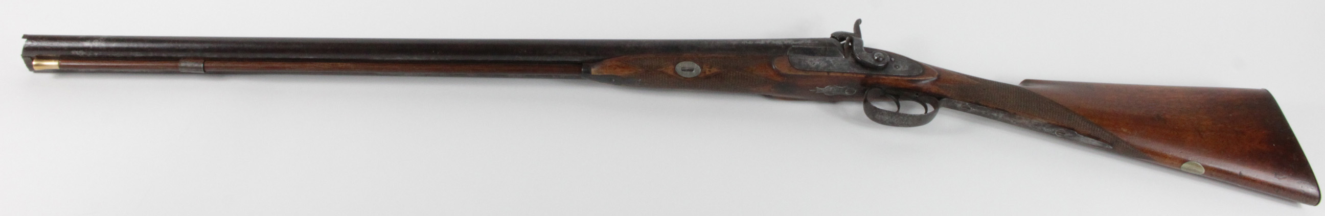 19th Century double barrel percussion shot gun. Locks signed Richards.