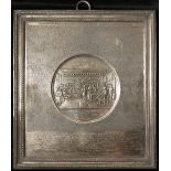 USA, a silver-plated plaque 182x203mm featuring illustration and text of The Declaration of